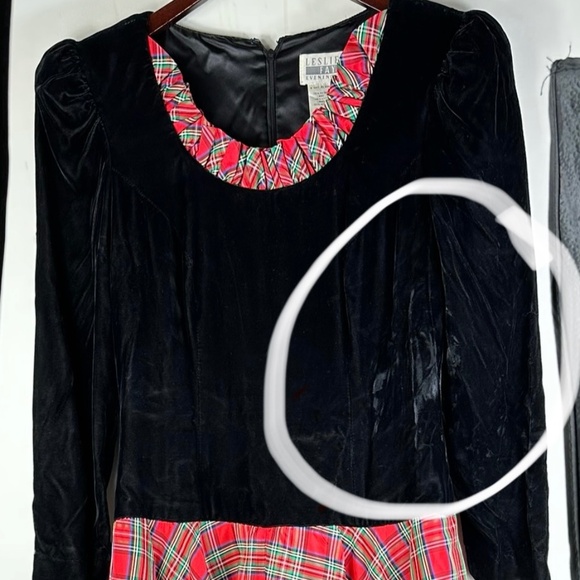 Vtg 90s Leslie Fay Midi Dress Sz 6 Medium Tartan Plaid Velvet Velour Holiday Red - Picture 3 of 5